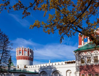 Novodevichy manastırı (Bogoroditse-Smolensky manastırı) güneşli bir sonbahar gününde. Moskova, Rusya. UNESCO dünya mirası sahası