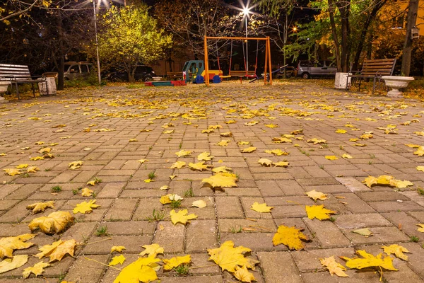 Pusty Plac Zabaw Jesienną Noc Jednej Dzielnic Mieszkalnych Moskwy Rosja — Zdjęcie stockowe