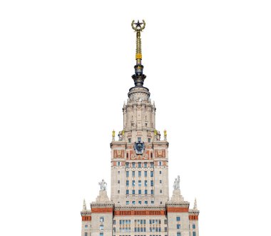 Sparrow Hills 'teki Lomonosov Moskova Devlet Üniversitesi' nin (beyaz bir arkaplan üzerinde) ana binasıdır.