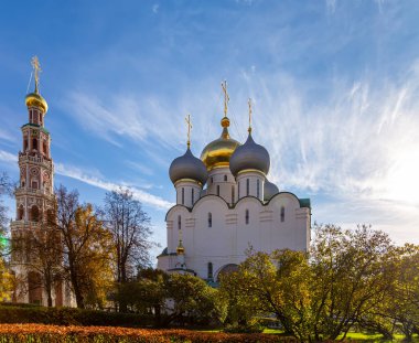 Novodevichy manastırı (Bogoroditse-Smolensky manastırı) güneşli bir sonbahar gününde. Moskova, Rusya. UNESCO dünya mirası sahası