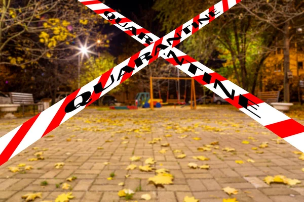 Coronavirus Moscow Russia Empty Playground Autumn Night One Residential Areas — Stock Photo, Image