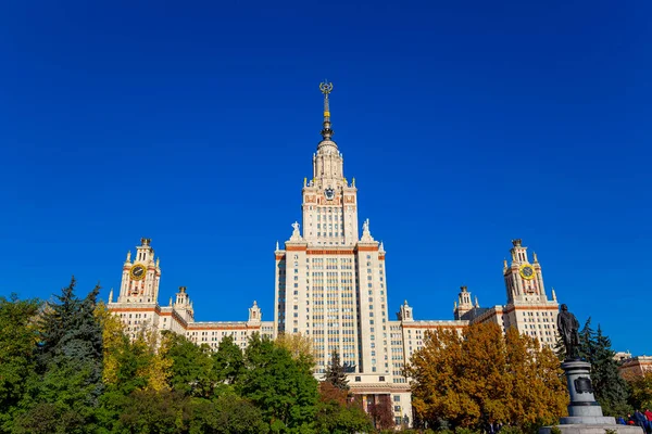 Hlavní Budova Lomonosov Moskva State University Vrabčích Vrších Podzimní Slunečný — Stock fotografie