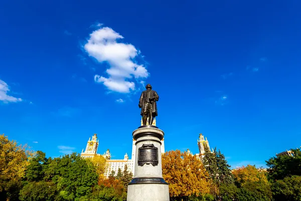 View Monument Mikhail Vasilyevich Lomonosov Autumn Sunny Day Side Main — Stock Photo, Image