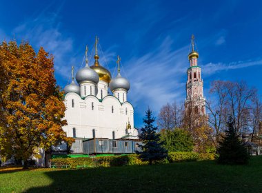 Novodevichy manastırı (Bogoroditse-Smolensky manastırı) güneşli bir sonbahar gününde. Moskova, Rusya. UNESCO dünya mirası sahası