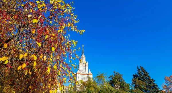Κεντρικό Κτίριο Του Lomonosov Μόσχα State University Sparrow Hills Ηλιόλουστη — Φωτογραφία Αρχείου