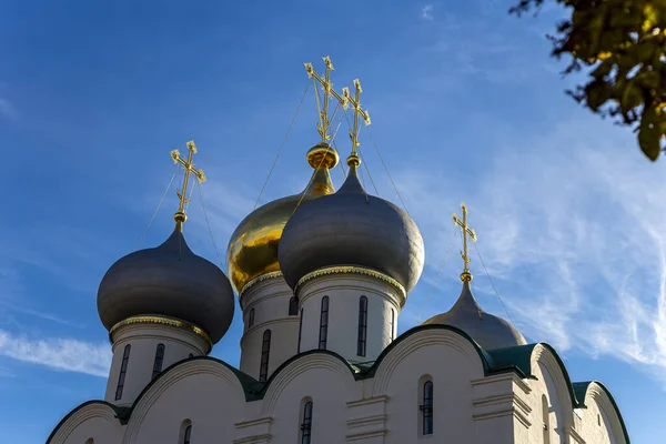 Novodevichy Klášter Bogoroditse Smolensky Klášter Slunečného Dne Kopule Katedrály Panny — Stock fotografie