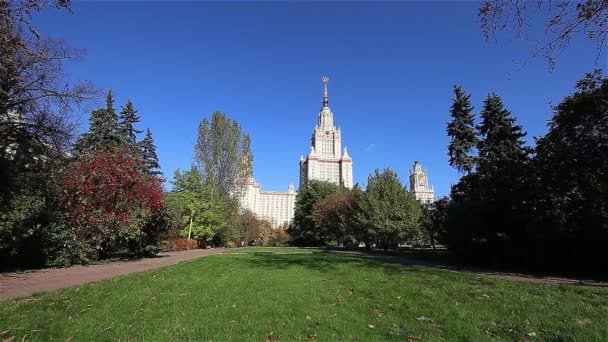 Edifício Principal Universidade Estadual Lomonosov Moscou Sparrow Hills Outono Dia — Vídeo de Stock