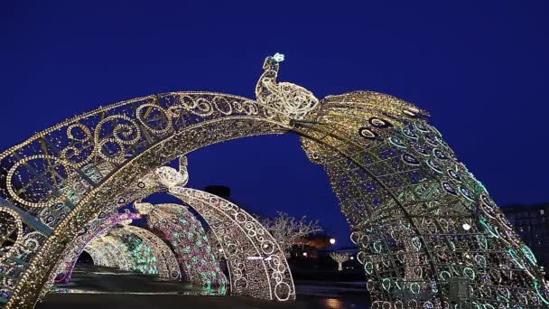 在俄罗斯莫斯科 的圣诞 新年假期 装饰品 位于弗纳德斯科戈大道上的莫斯科大马戏团附近 — 图库视频影像