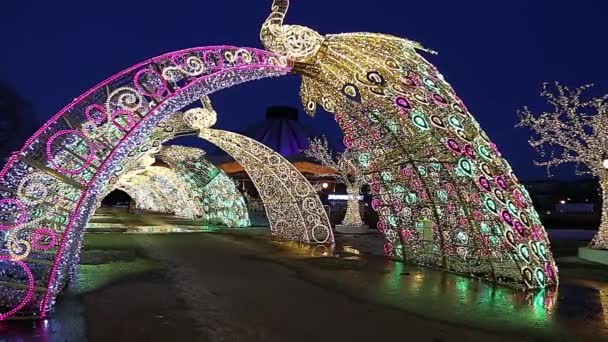 在俄罗斯莫斯科 的圣诞 新年假期 装饰品 位于弗纳德斯科戈大道上的莫斯科大马戏团附近 — 图库视频影像