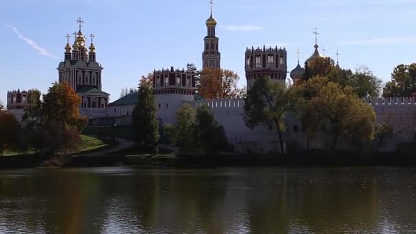 Pohled Klášter Novodevichy Klášter Bogoroditse Smolensky Velký Rybník Novodevichy Slunečného — Stock video