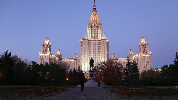 Huvudbyggnaden Lomonosov Moscow State University Sparrow Hills Natt Det Den — Stockvideo