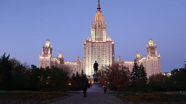 Huvudbyggnaden Lomonosov Moscow State University Sparrow Hills Natt Det Den — Stockvideo