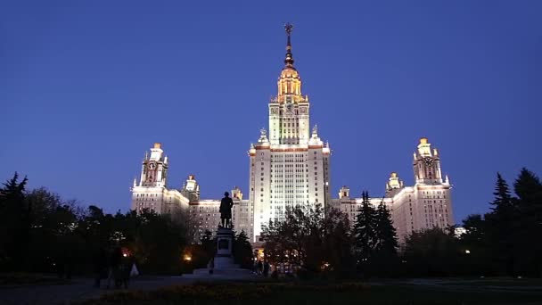 Hlavní Budova Lomonosov Moskva State University Sparrow Hills Noci Nejvyšší — Stock video