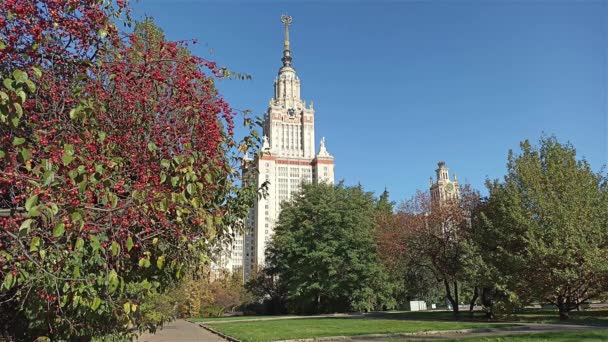 Edificio Principale Lomonosov Moscow State University Sparrow Hills Autunno Giornata — Video Stock