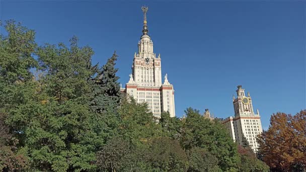 Hlavní Budova Lomonosov Moskva State University Vrabčích Vrších Podzimní Slunečný — Stock video
