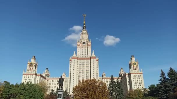 Main Building Lomonosov Moscow State University Sparrow Hills Autumn Sunny — Stock Video
