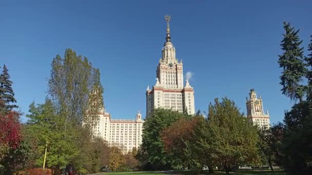 Edifício Principal Universidade Estadual Lomonosov Moscou Sparrow Hills Outono Dia — Vídeo de Stock