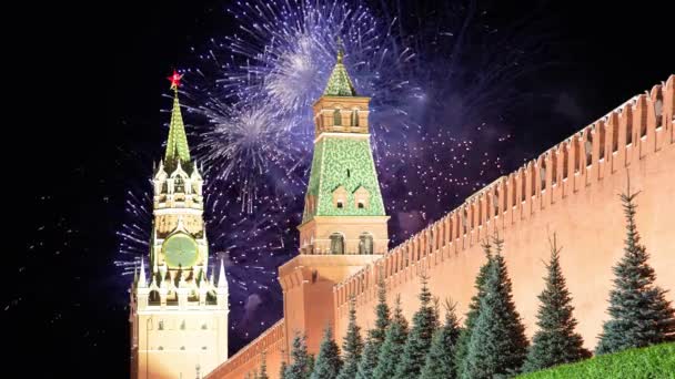 Volleys Firework Splits Millions Lights Moscow Kremlin Russia — ストック動画