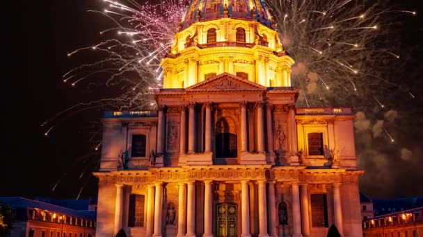 Celebración Fuegos Artificiales Colores Sobre Los Inválidos Residencia Nacional Los — Vídeos de Stock