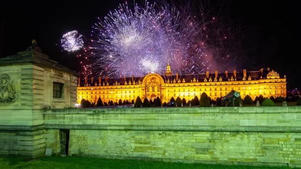 Celebratory Colorful Fireworks Les Invalides National Residence Invalids Night Paris — Video Stock