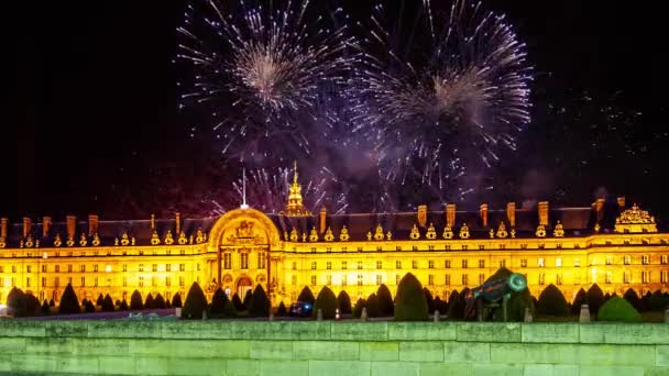 Celebratory Colorful Fireworks Les Invalides National Residence Invalids Night Paris — Video Stock
