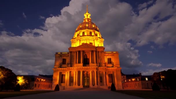 Les Invalides National Residence Invalids Sky Night Paris France — Vídeo de Stock