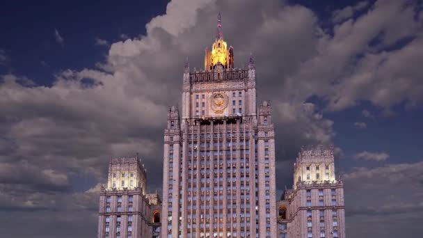 Ministry Foreign Affairs Russian Federation Sky Night Moscow Russia — Wideo stockowe