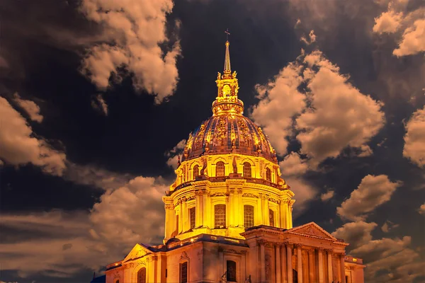 Les Invalides National Residence Invalids Νύχτα Παρίσι Γαλλία — Φωτογραφία Αρχείου