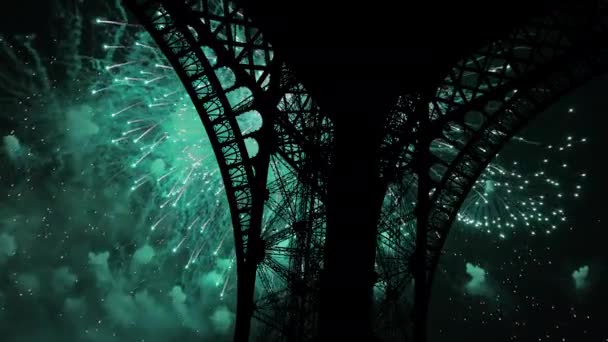 Färgglada Fyrverkerier Över Eiffeltornet Paris Frankrike — Stockvideo