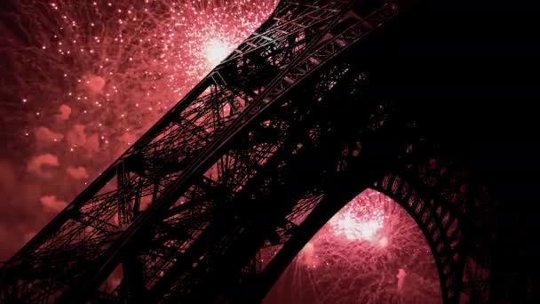 Fogos Artifício Coloridos Sobre Torre Eiffel Paris França — Vídeo de Stock