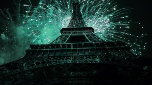 Celebratory Colorful Fireworks Eiffel Tower Paris France — Stock Video