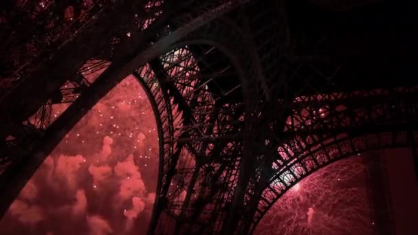 Fuegos Artificiales Colores Celebración Sobre Torre Eiffel París Francia — Vídeo de stock