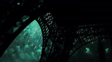 Paris, Fransa 'daki Eyfel Kulesi üzerinde kutlama havai fişekleri 