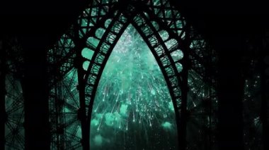 Paris, Fransa 'daki Eyfel Kulesi üzerinde kutlama havai fişekleri 