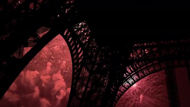 Paris Fransa Daki Eyfel Kulesi Üzerinde Kutlama Havai Fişekleri — Stok video