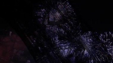 Paris, Fransa 'daki Eyfel Kulesi üzerinde kutlama havai fişekleri 