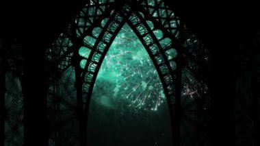 Paris, Fransa 'daki Eyfel Kulesi üzerinde kutlama havai fişekleri 