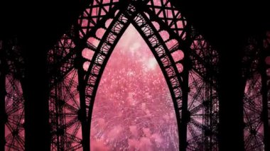 Paris, Fransa 'daki Eyfel Kulesi üzerinde kutlama havai fişekleri 