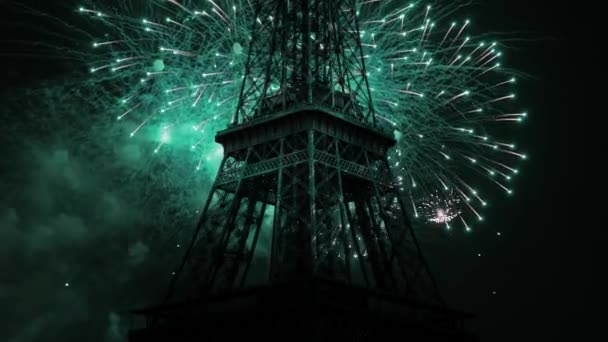 Celebratory Colorful Fireworks Eiffel Tower Paris France — Stock Video