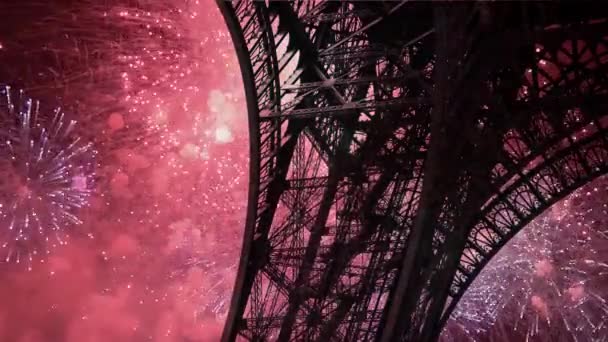 Fuochi Artificio Colorati Sulla Torre Eiffel Parigi Francia — Video Stock