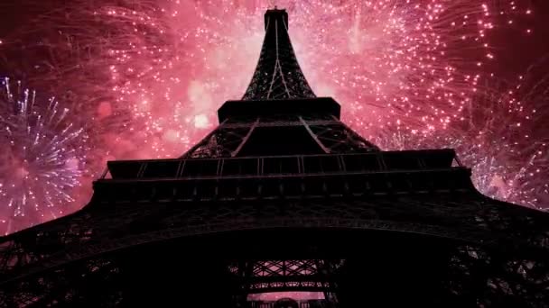 Celebratory Colorful Fireworks Eiffel Tower Paris France — Stock Video