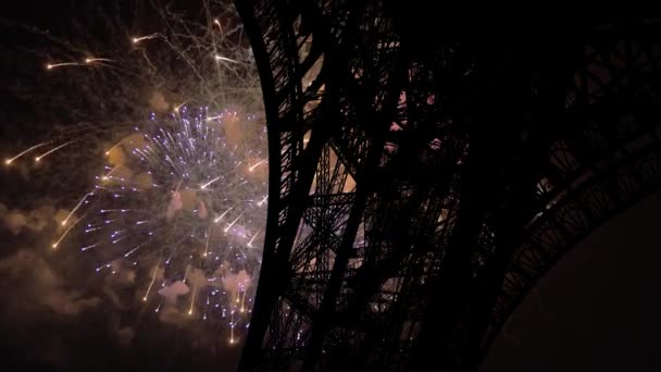 Paris Fransa Daki Eyfel Kulesi Üzerinde Kutlama Havai Fişekleri — Stok video