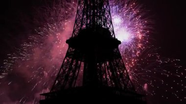 Paris, Fransa 'daki Eyfel Kulesi üzerinde kutlama havai fişekleri  