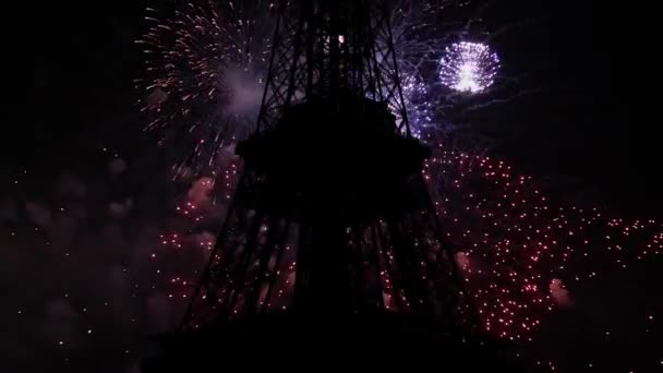 Feu Artifice Coloré Sur Tour Eiffel Paris France — Video