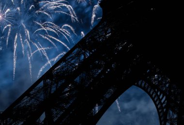 Paris, Fransa 'daki Eyfel Kulesi üzerinde kutlama havai fişekleri 