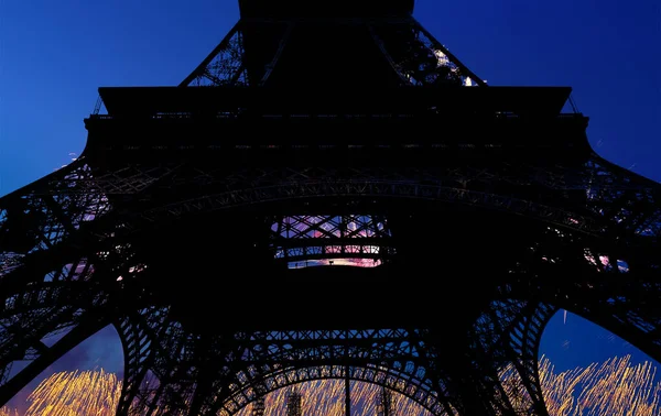 Farbenfrohes Feuerwerk Über Dem Eiffelturm Paris — Stockfoto