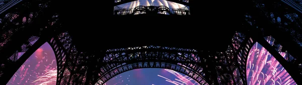 Feu Artifice Coloré Sur Tour Eiffel Paris France — Photo