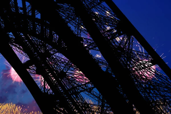 Feu Artifice Coloré Sur Tour Eiffel Paris France — Photo