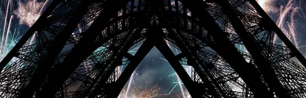 Farbenfrohes Feuerwerk Über Dem Eiffelturm Paris — Stockfoto