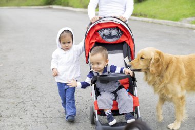 çocuk ve köpek ile güzel annesi
